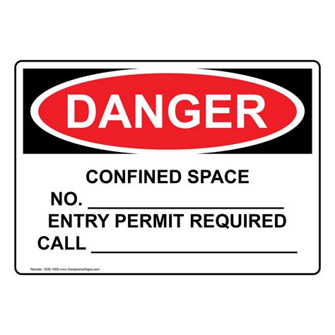 Osha Danger Confined Space Permit Required Sign Ode