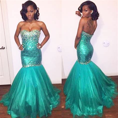 Sparkly Mermaid Prom Dress Long Turquoise Sequined Girl Graduation Prom
