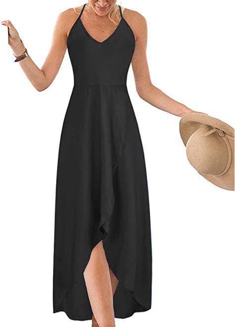 Kilig Womens V Neck Sleeveless Casual Summer Sundresses Asymmetrical