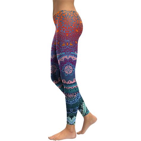 2017 new design color gradient leggings women mandala flower 3d digital printing legging fitness