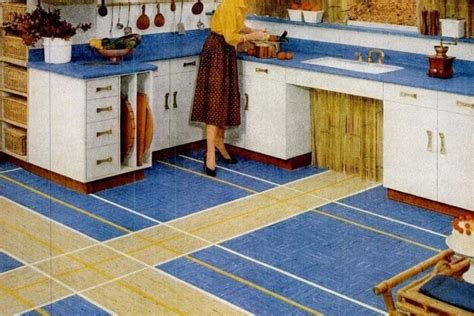 Vintage Home Style Vinyl Floor Tiles In Square Patterns 1950s