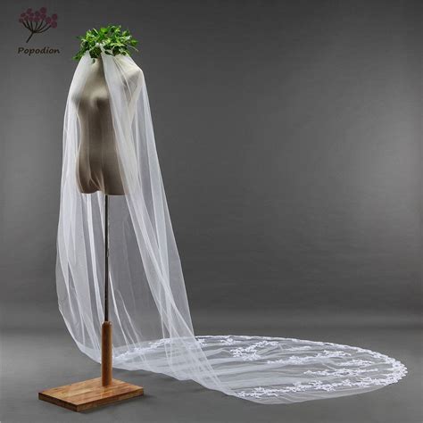 3 Meter Long Wedding Veil White Lace Appliques Wedding Veil Bridal Veils Mesh Veils For Bride