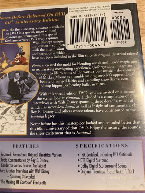 Fantasia Dvd2000restored Full Length Version New Authentic Disney