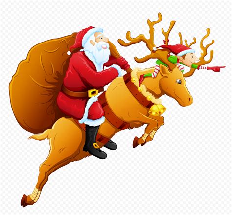 Santa Claus And Elf Riding Reindeer Illustration Citypng