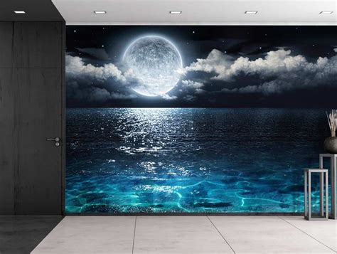 Ocean View With The Moon Resting Above It Wall Mural In 2020 Ocean