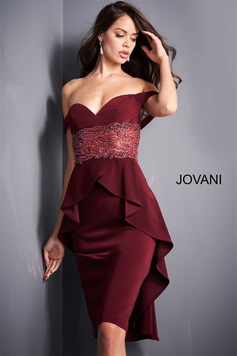 jovani 04461 wine high low peplum evening cocktail dress