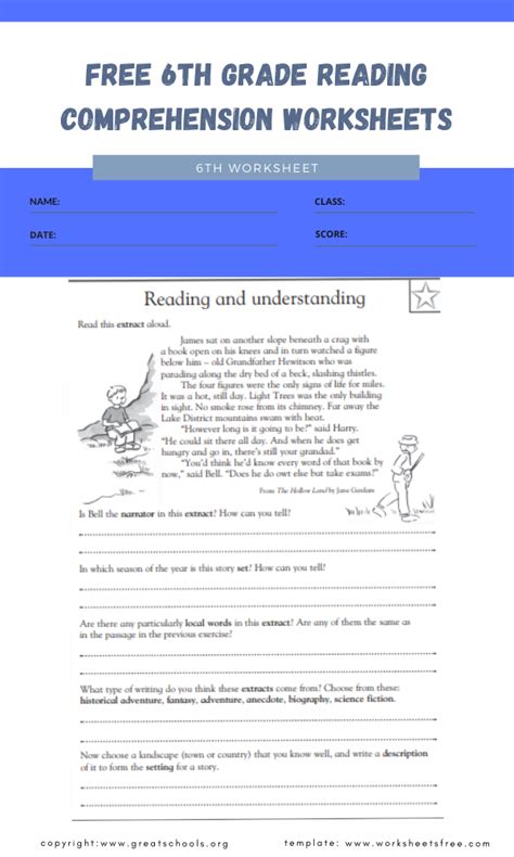 Free 6th Grade Reading Comprehension Worksheets 2 Worksheets Free