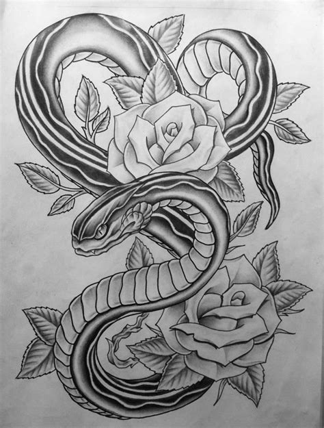 Snake Roses By Nsanenl On Deviantart Rose Tattoo Design Tattoo