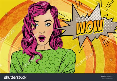 Pop Art Surprised Woman Face Open Stock Vector Royalty Free 1682668111