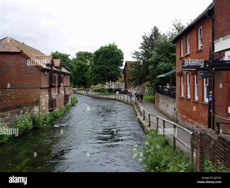 River Itchen Running Through Winchester Hampshire England Uk Stock
