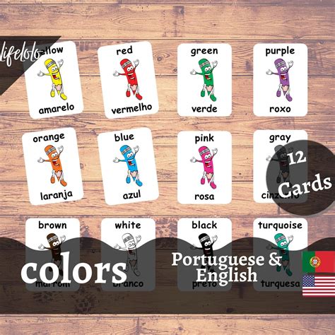 Colors Portuguese Flash Cards Bilingual Homeschool Printable