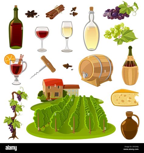 Wine Production And Use Process Elements Cartoon Isolated Icons Set