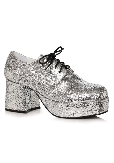 Silver Mens Glitter Platform Shoes
