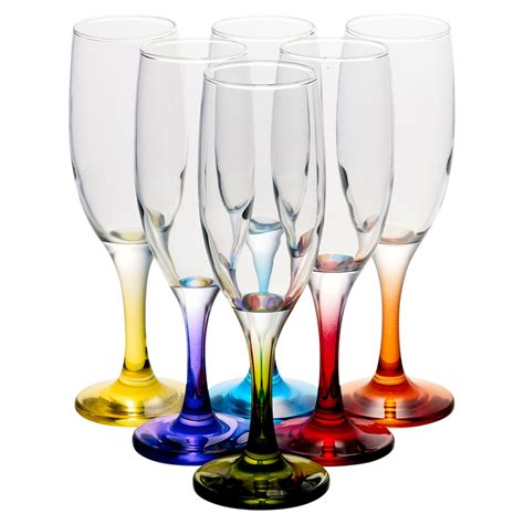 Set Of 6 L A V 6 5oz Champagne Multi Colour Stem Flute Hi Ball Glasses Holiday Ebay
