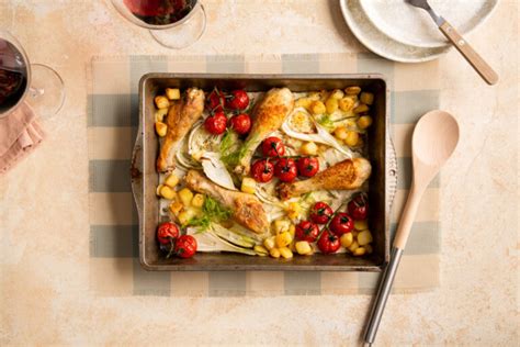 Geroosterde venkel uit de oven met kipdrumsticks