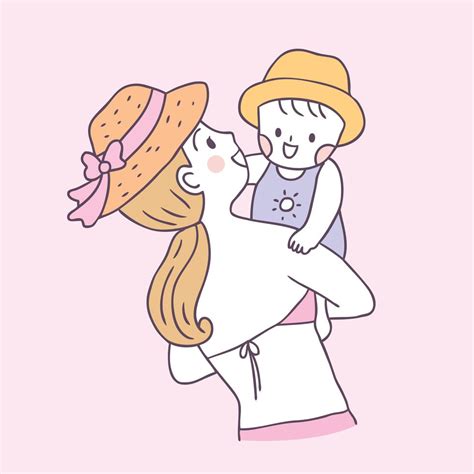 Cartoon Cute Summer Mother And Baby Vector 558866 Vector Art At Vecteezy