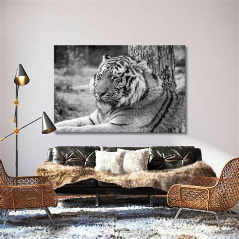 Tiger Canvas Art Tiger Canvas Wall Art Black Gray Print Bw Etsy
