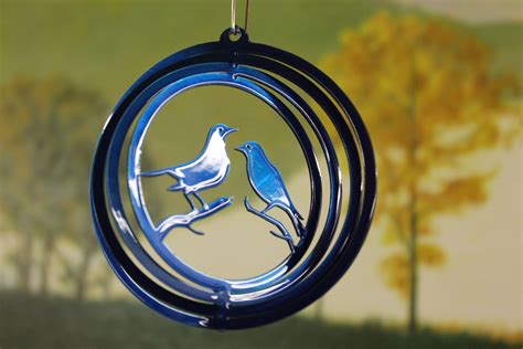4 Mini Lovebird Wind Spinner Blue Round