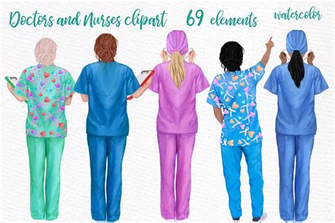 Diverse Nurses And Doctors In Scrubs Clipart