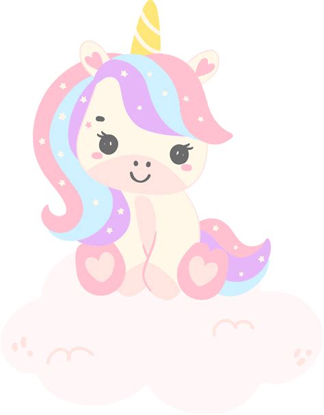 Cute Baby Unicorn On Cloud Cartoon Illustration 34889950 Png