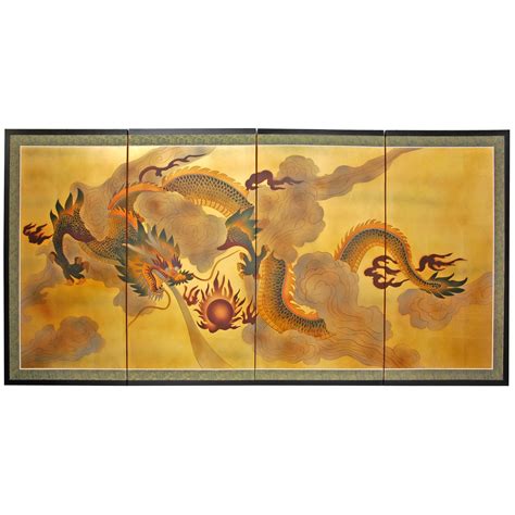 6ft Long Handpainted Goldleaf Chinese Silk Wall Art Screen Sky