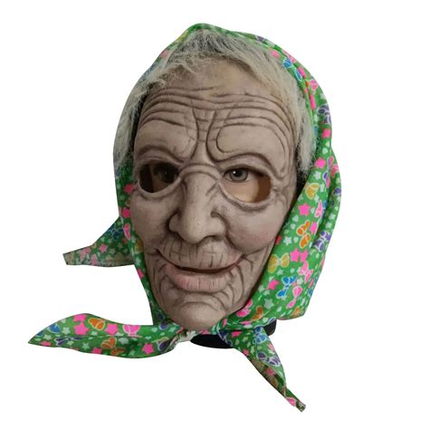 Halloween Old Lady Mask Scary Granny Latex Mask With Head Scarf