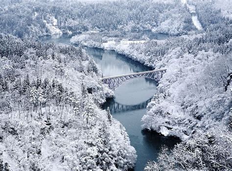 Bridge Crossing The Tadami River Near Mishima Village In Japan Pretty