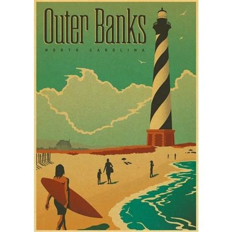 Affiche Vintage Outer Banks Retro Poster Outer Banks Vintage Posters