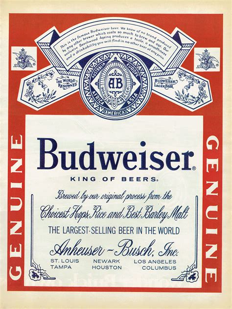 1968 Advertisement Budweiser Beer Label Full Large Page Print Ad Bar