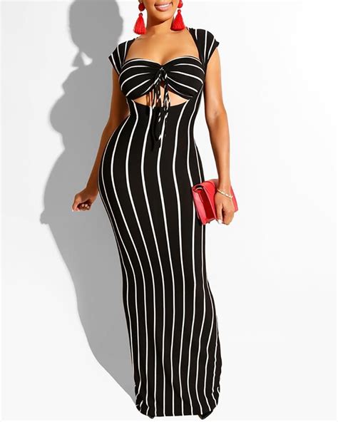 striped cutout bodycon dress with knotted bra p15566 in 2022 bodycon dress black print dress