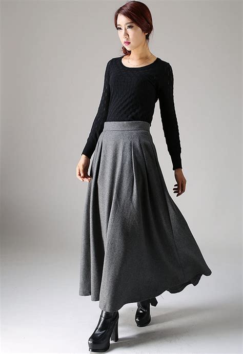 Wool Skirt A Line Maxi Skirt In Gray Winter Skirt Long Etsy