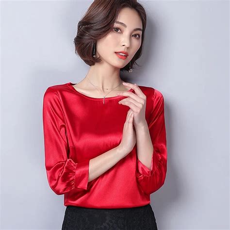 Women Fashion 2018 Autumn Korean New Elegant Silk Chiffon Blouses Loose