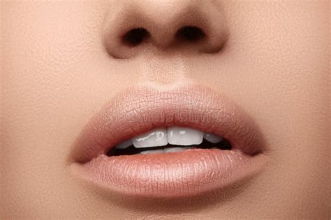Moisturizing Lip Balm Lipstick Close Up Of Beautiful Lips Full Lips With Natural Lip Makeup