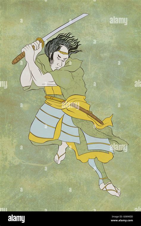 Samurai Warrior With Katana Sword Fighting Stance Stock Photo Alamy