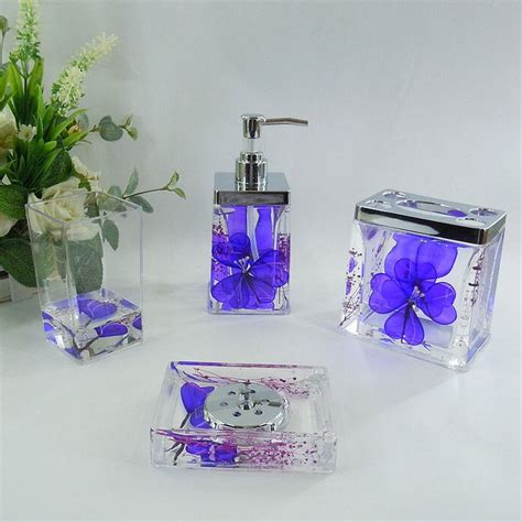 Dark Blue Floral Acrylic Bath Accessory Sets With Images