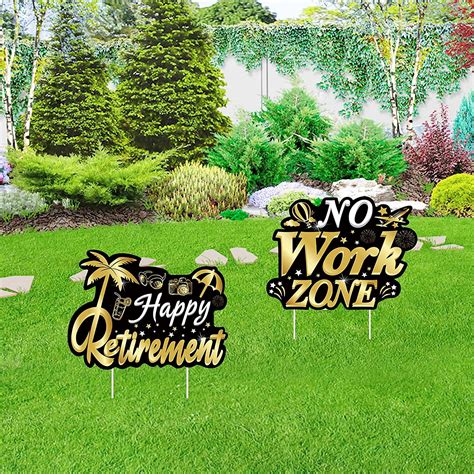 2pcs Happy Retirement Decorations Yard Signs Party Supplies Black Gold
