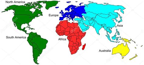 Mundo Cor Mapa Continentes — Vetor De Stock © Sunyaluk 44921159