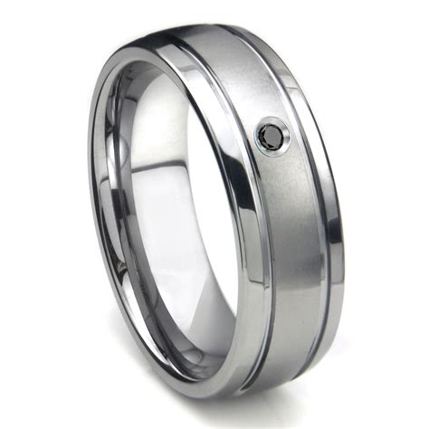 Tungsten Carbide Black Diamond Newport Dome Mens Wedding Band Ring