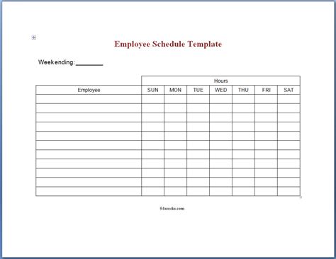 Free Printable Employee Schedule Template 94xrocks With Printable