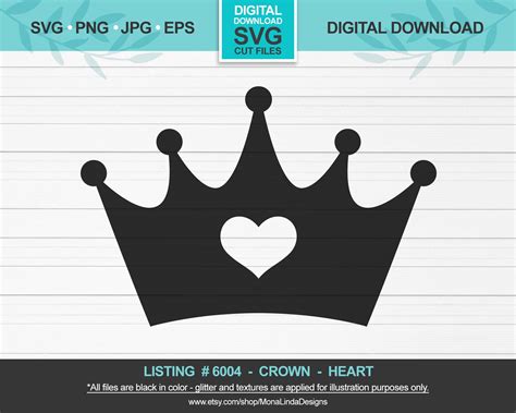 Crown With Heart Svg Princess Prince Cut File Etsy