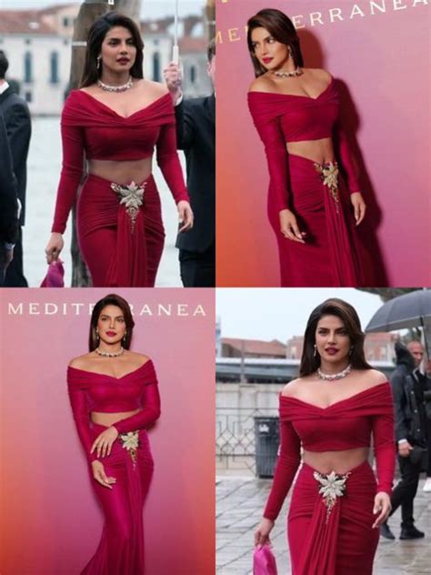 Priyanka Chopra Looks Smoking Hot In Red Dress Poses With Lisa Zendaya And Anna Hathaway At A
