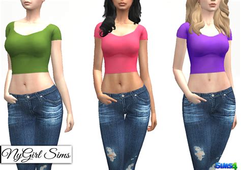 Nygirl Sims 4 Basic Fitted Crop T Shirt