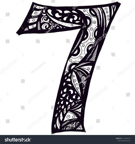 Zentangle Stylized Alphabetnumber 7 Doodle Style Stock Vektorgrafik