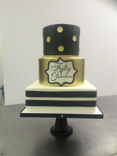 Fifty And Very Fabulousgold And Black Cake 50th Birthday Cake Gold