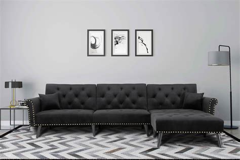 115 Convertible Sectional Sofavelvet Corner Sofa Bed Couch Sleeperl