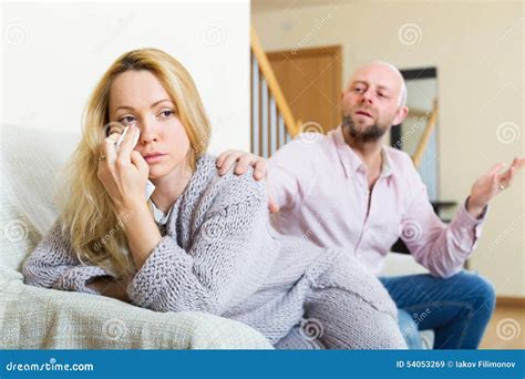 Man Consoling The Depressed Woman Stock Image Image Of Conflict Home