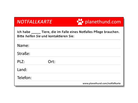 Die seniorenvertretung in würzburg hat einen umfangreichen notfallausweis entwickelt, der kostenlos zum download zur verfügung steht. Notfallkarte für Tierhalter | Planet Hund