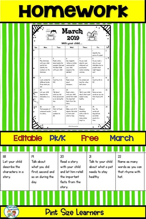 Monthly Homework Calendar For Pre K Example Calendar Printable