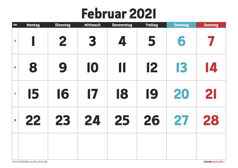 Kalender sind für ihren persönlichen gebrauch kostenlos. Kalender Februar 2021 zum Ausdrucken mit Ferien - Kalender ...