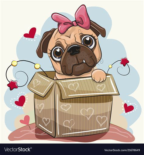 Birthday Card With A Cute Cartoon Pug Dog In The Vector Image